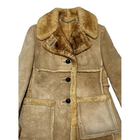 Vtg Penny Lane Spring Lamb Suede Coat Size S Tan Sherpa Lining Makray Womens - Picture 2 of 6